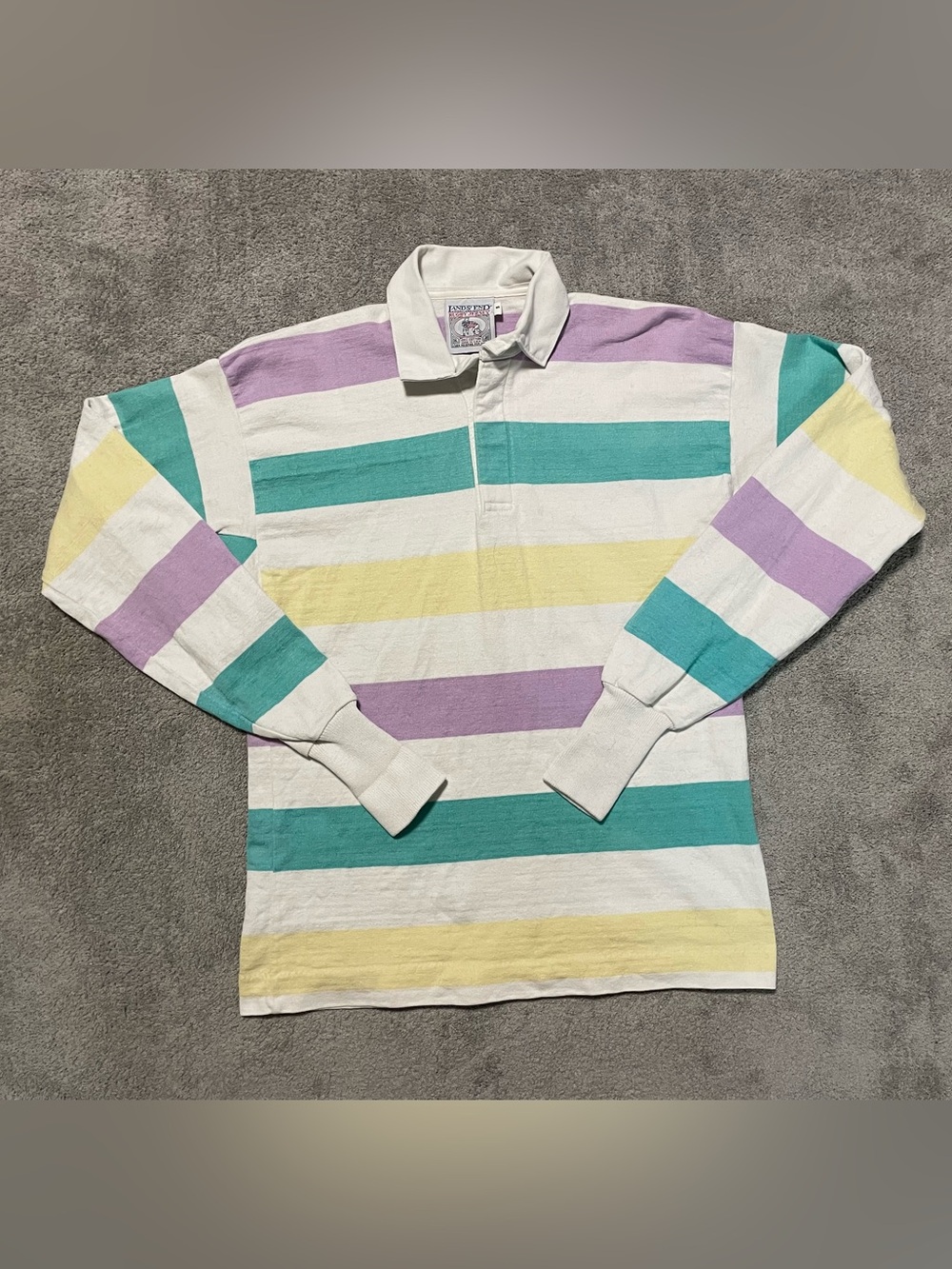 Vintage Lands End Rugby Shirt Jersey Mens S 100% Cotton USA Made Striped